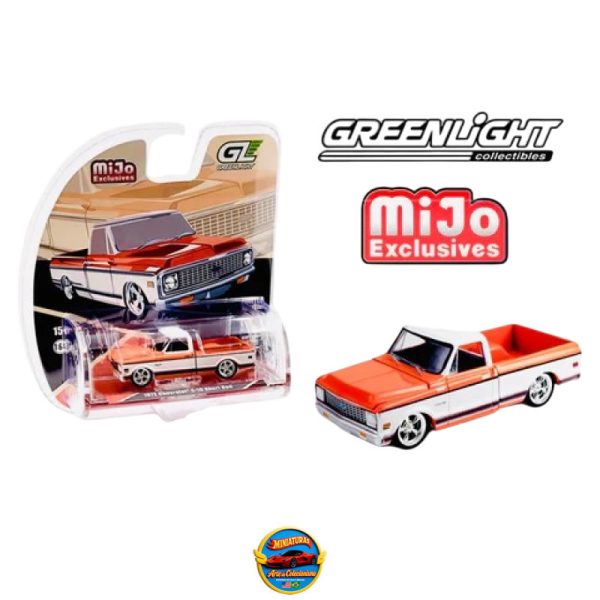 GreenLight MiJo Exclusives 1972 Chevrolet C-10 Short Bed Custom Truck Orange/White Two-Tone